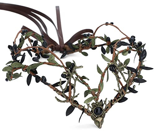 MOSTORY Schwarz Grün Geweih Krone - Renaissance Faire Kostüm für Frauen Feenwald Kopfbedeckung Wald Elf Krone für Frauen Ren Faire Halloween Cosplay Fotoshooting Zubehör