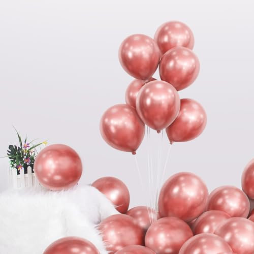 HYKJNBW Rose Gold Balloons, 50pcs 12 inch Metallic Rose Gold Balloons Shiny Rose Gold Chrome Latex Balloons for Kids Party Birthday Wedding Anniversary Baby Shower Decoration Supplies