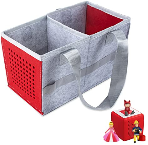 AYNKH Toy Bags Carrying Bag for Toniebox Starter Set and Accessories Felt Organizer Bag for Storage Travel Carry Case with Handle Can hold 30-40 Figurines (Red)
