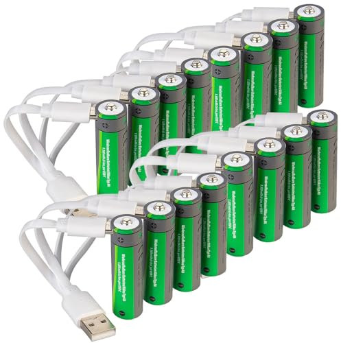 tka Köbele Akkutechnik USB aufladbare Batterien: 16er-Set wiederaufladbare Batterien Typ AA, 1950 mWh, Laden per USB-C (Akku mit Aufladen, Akkus, Anschluss)