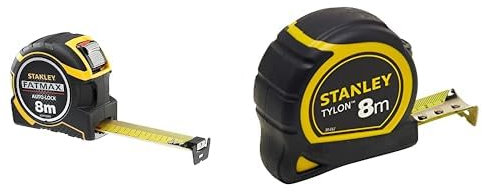 STANLEY Mesure Auto Lock 8 M x 32 mm - Ruban Large - Traitement Mylar et Blade Armor - Crochet Avec Position Du Zéro Réel & Mètre Tylon Bi Matière 8m x 25mm - Ruban Anti-Corrosion