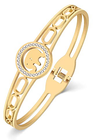 YAYAKO Edelstahl Strass Armband Armreif Zierlich 18k plattiert Silber Gold Armbänder für Frauen Mädchen Charme Armbänder Geschenke (Elefant Armband Vergoldet)