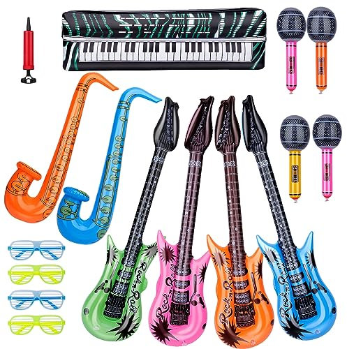 Dilabnda Rock Star Balloons Party Decorative Accessories Set, Large Inflatable Boom Box Microphones Guitar Saxophone Musical Balloons Photo Booth Props(15PCS)