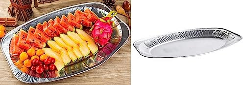 DEcorative Concepts UK Oval Silver Embossed Foil Food Platters/Tray/Dish - Foil Platter - Serving Platter - 14 Inch - Pack of 10 (Pack of 10)