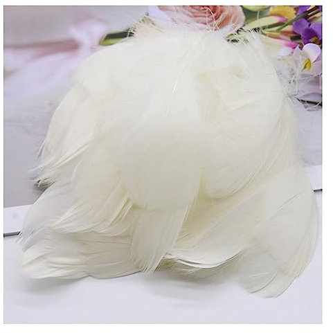 Yurosiay 100 Stück Bunt Federn Natürliche Federn Handwerk Gänsefeder Bunt Federn Deko Federn zum Basteln Flaumfedern Bastelfedern Deko für DIY Ohrring Kopfschmuck Traumfänger 6-12cm Beige