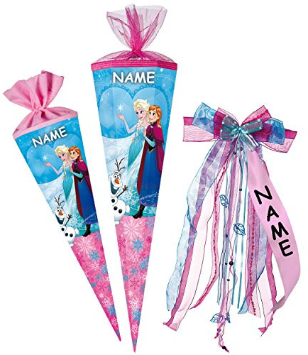 alles-meine.de GmbH Schultüte - die Eiskönigin - Frozen - 85 cm - eckig - incl. Name und individueller großer Schleife - Tüllabschluß - Zuckertüte - mit - ohne Kunststoff SPI..