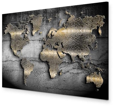 B&D XXL - Akustikbild Weltkarte 60x40 cm 1 tlg Bilder Akustikschaum Schallschutz Kunst Akustikpaneele Wandpaneele Schalldämmung Wandbild Schallabsorber Kontinente Textur Schwarz k-A-0498-b-a