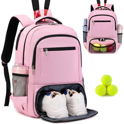 ACESAK Tennis-Rucksack, Tennistasche für Damen und Herren, Tennistasche für 2 Schläger, Badminton-Squash, Pickleball-Paddelbälle, Rose, L, Mbl-b05