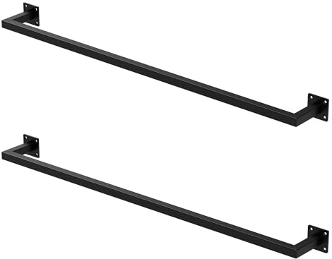 ML-Design 2er Set Kleiderstange Rechteck für die Wand, T12cm x B110cm, Schwarz, aus Stahl, Garderobenstange U-Form, Kleiderständer Wandmontage, Kleidergestell Garderobenhalter, inkl. Montagematerial