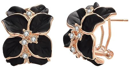 Vissen Leverback Ohrringes Damen Schwarz Blume Zirkonia Piercing Ohrringe Rosegold Ausgefallene Ohrringe