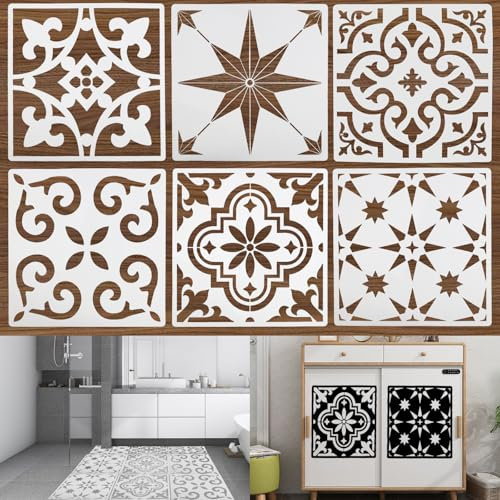 DGHOME 30 * 30 cm(11.8”) Large Number Floor Tile Stencils, 6Pcs Reusable DIY Tile Stencil and Craft Stencils, Slabs Wall Wood Painting Templat for Furniture Garden Patio Bathroom Decor