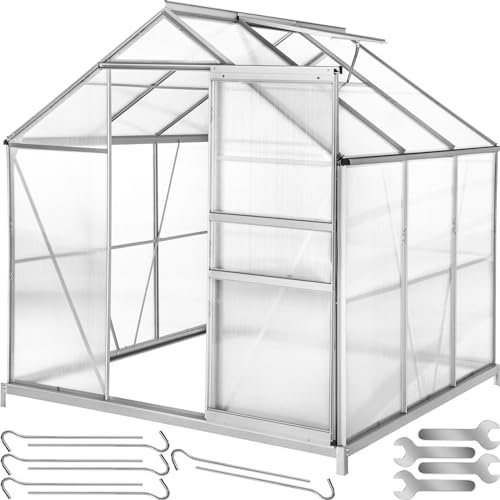 tectake Invernadero de Jardín de Aluminio y Policarbonato, Caseta Jardín Exterior 190x185x195, Vivero Huerto Casero 5,85m³, Invernadero Terraza para Cultivo de Plantas, con Base