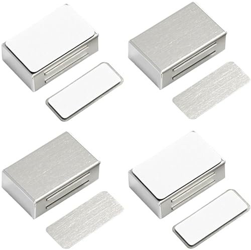 Minicoco Cabinet Magnets 4 Pack Magnetic Cupboard Catches Self Adhesive Silver Cupboard Door Magnets Heavy Duty Magnetic Door Catch Stainless Steel Drawer Magnet for Kitchen Wardrobe Closers Closure
