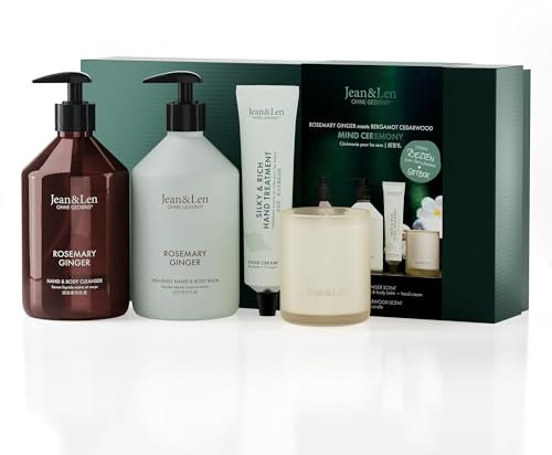 Jean & Len Mind Ceremony, hochwertige Geschenkbox mit 4 hochwertigen Produkten, Produkte für Körper und Geist, Verpackung ist FSC zertifiziert, veganes Geschenkset