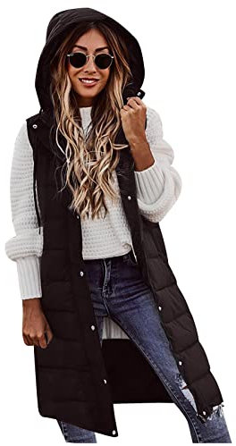 Jacken Frauen Hochzeit Weich Jacken Plein Mit Taschen Mode Herbst Gemütlic Jacken Damenen mit Kapuze Oversized Ärmellose Baumwolle Schwarz