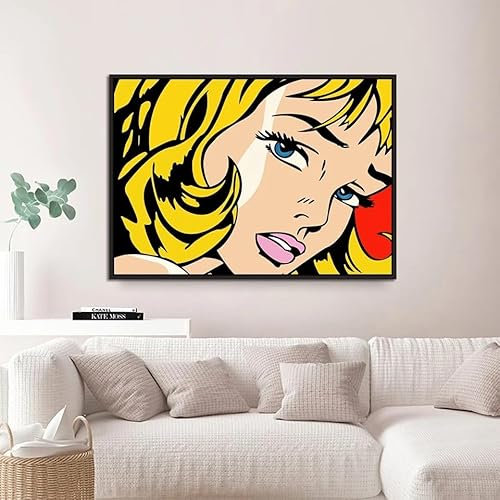 IPUDIS Roy Lichtenstein PosterGelbe Haare Mädchen Wandkunst Pop Art Leinwand Gemälde Roy Lichtenstein Drucke für Wohnzimmer Dekor Bild 50x70cm Kein Rahmen