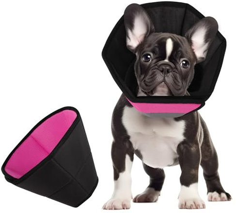 CITÉTOILE Halskrause Hund, Bequem Schutzmaßnahmen Schutzkragen Hund, Einstellbar Hundekragen, Vorbeugung von Biss- und Halskrause Leckwunden, Rosagrau, M