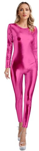 ranrann Femme Justaucorps Danse Métallique Brillant Body Combinaison Gymnastique Costume Spectacle Rose vif 3XL