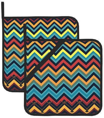 Topflappen für die Küche, hitzebeständige Topflappen mit Tasche, Ofen-Topflappen, Zick-Zack-Muster, waschbare heiße Pads zum Kochen, Backen, Topfuntersetzer, 20,3 x 20,3 cm, 2 Stück