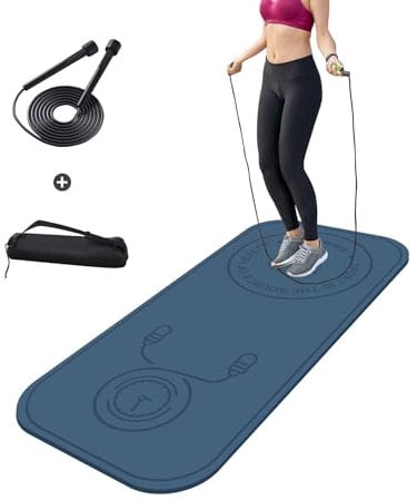 Fiita Jump Rope Skipping Exercise Workout Mat - 8mm Thickened Mute Noise Reduction Jump Rope Mat, Durable and Non-Slip Rubber Mat, Suitable for All Yoga and Pilates Floor & Rope Protection 140 * 62cm