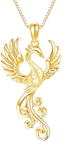 ONEFINITY 14K vergoldete Rising Phoenix Halskette 925 Sterling Silber Vogel Anhänger Charm Phoenix Schmuck Geschenke für Frauen Mädchen