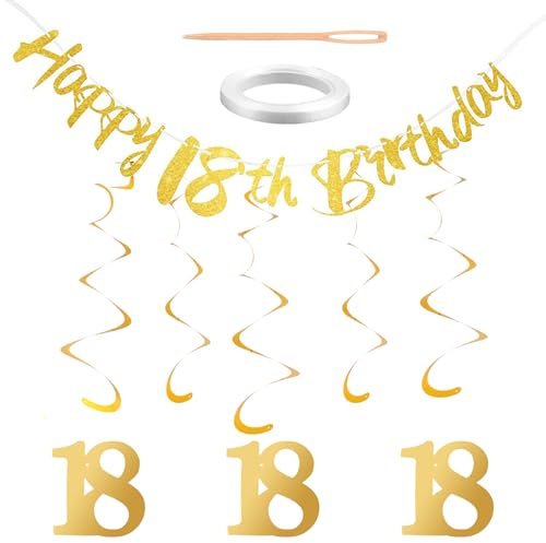 18th Birthday Banner Decorations for Her Happy 18th Birthday Banner Gold Ginger Ray Hanging Swirls Streamers 18 Banners Home Backdrop for Him Girls Boys Birthday Anniversary Party Decor Supplies