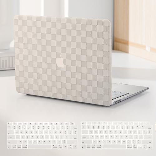 BYCeKe Kompatibel mit MacBook Air 13 Zoll Hülle 2022 2021-2018 M1 A2337 A2179 A1932,für MacBook Air M1 Hülle,Schachbrettmuster Leder Plastik Hartschale mit Tastaturschutz für Mac Air 13,Kariert