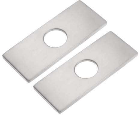 QUARKZMAN 2pz Piastra Copertura per Foro 6 Pollici, Piastra Copertura per Lavello Acciaio Inossidabile per Rubinetto Bagno o Cucina, Rettangolare (Argento Spazzolato)