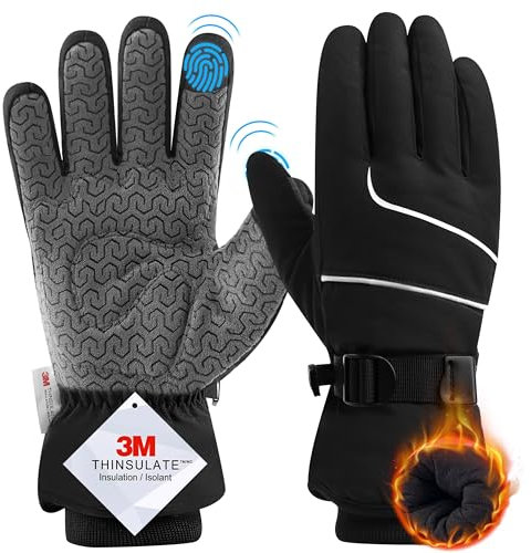 CAOZITOU Winterhandschuhe Herren Damen,3M Thinsulate Skihandschuhe Wasserdicht Warme Touchscreen Handschuhe fur Skifahren Wandern Radfahren Motorradfahren(Schwarz,L