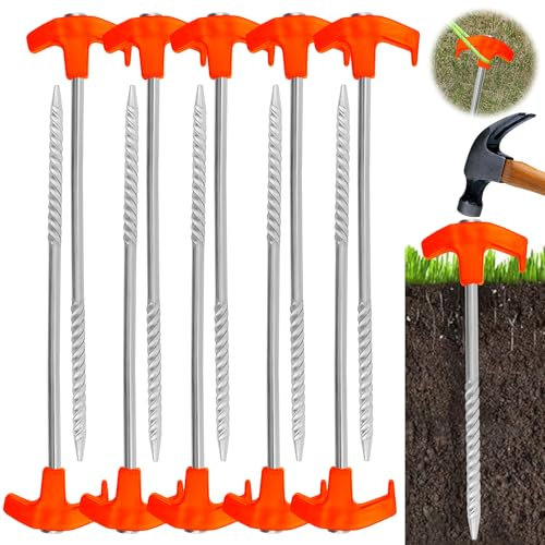 10 Pack Metal Tent Pegs - Heavy Duty Camping Pegs for Hard Ground, Awnings & Rock