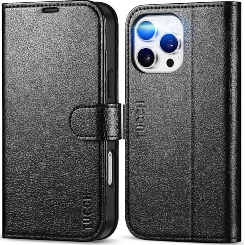 TUCCH Wallet Case with 4 Card Holders for iPhone 16 Pro Max, Textured Black | RFID Blocking, Kickstand, Shockproof TPU, Premium PU Leather, Magnetic Closure, Folio Flip Folding Cover