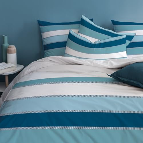 MATT & ROSE Tendance OCÉANE Parure de lit 2 Personnes | 100% Coton | Oeko-TEX | Housse de Couette 260x240cm + 2 Taies d'oreiller 65x65cm | Imprimé Mixte | Bleu