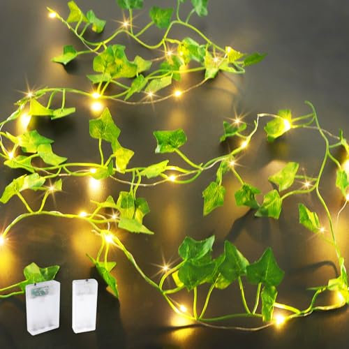 Gebiuhoo Ivy Fairy Lights Indoor Pack of 2, 1 x 5 m 50 LEDs, 1 x 2 m 20 LEDs, Fairy Lights Battery Room Balcony Decorative Fairy Lights Create a Warm Gentle Atmosphere for Your Home