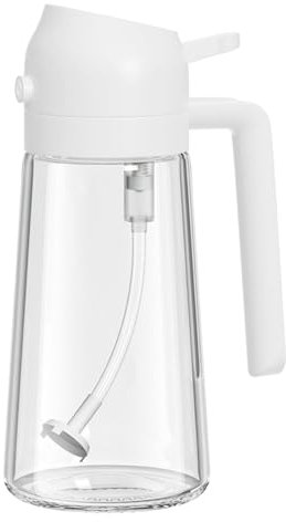 VZU 470ml/16oz Oil Dispenser Bottle for Kitchen, 2 in 1 Oil Spray Bottle, Cooking Glass Spray, Glass Oil Dispenser for Kitchen, Cooking, Salad, Grilling (White)