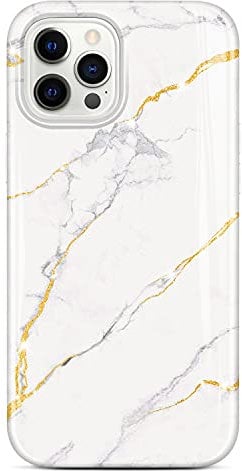 JIAXIUFEN Gold Sparkle Glitzer Hülle Kompatibel mit iPhone 12 und iPhone 12 Pro Marmor Slim Stoßfest TPU Weiche Schutzhülle Silikon Cover Handyhülle Weiß