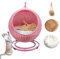 DLLDLGG Rattan Cat Bed, Cat Egg Chair Swinging Elevated Cat Bed House Nest with Soft Cushion & Hanging Toy, Two Soft Cushions, Washable, Cozy, Wicker Design, Sturdy(Pink)