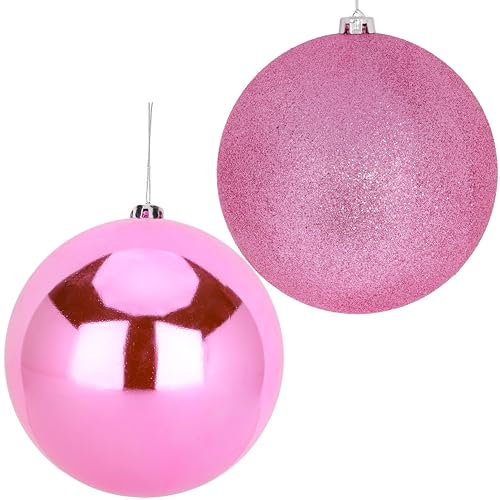 Christmas Concepts® Lot de 2 Boules de Noël de 200 mm – Design Brillant et pailleté – Boules de Noël géantes (Rose pâle)