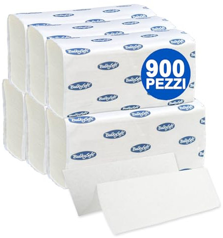 GM 900 Asciugamani Monouso di Carta Piegati a Z, 2 Veli 100% Pura Cellulosa, 24cm x 21,5cm, Usa e Getta Universali per Tutti i Dispenser, Intercalati, 6 Pacchi da 150 Salviette
