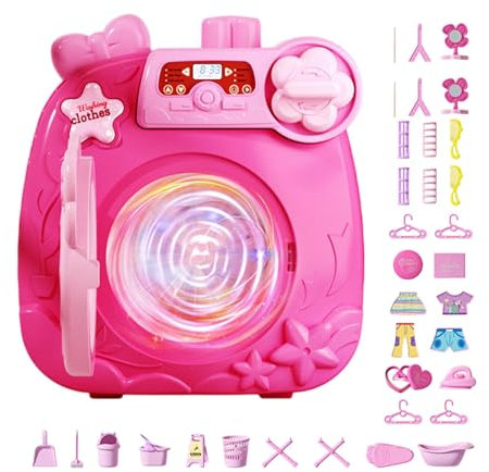 Raypontia Set da lavanderia per bambini, lavatrice per bambini,Fai finta di giocare alla rondella giocattolo per la casa delle bambole - Lavatrice e asciugatrice per bambini, in miniatura,