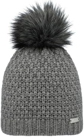 Eisglut Strickmütze Mit Kunstfellbommel Lilottal Made In Germany, Grau Mel., Einheitsgröße EU