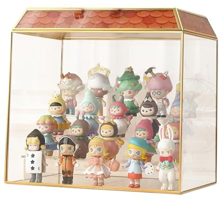 CIPPRO Simuliertes Haus, Glasvitrine, Blindbox, Präsentationsständer, Modell, transparentes Acryl, staubdicht, Lichtstreifen, Aufbewahrungsbox, Figurvitrine, spitzes Dach, Flache Oberseite(Flattop)