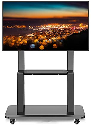 Mobile Tv Stand with Wheels, for 65 Inch Tv, Freestanding Heavy Duty TV Trolley for Bedroom & Living Room, Adjustable Height