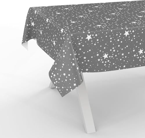 ANRO Wachstuchtischdecke Wachstischdecke Wachstuch Tischdecke abwaschbar Gartentischdecke Wasserabweisend 240x140cm Schnittkante Sterne Silber