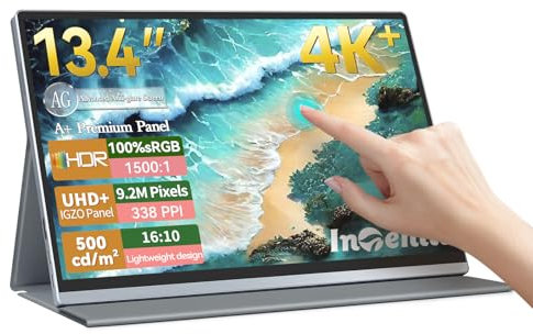 Intehill 4K Monitor Touchscreen 13.4 Pollici, Anti-Glare Matte IPS Panel, 3840x2400 16:10 100% sRGB 500nits, Leggero, Corpo in lega di alluminio, Cornice ultra-sottile, VESA, Touch a 10 punti U13ZT