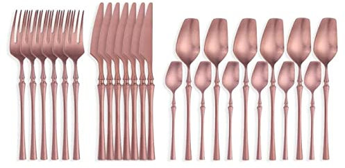 OOMRNV Set di Posate 24 Pezzi Set di Posate in Acciaio Inossidabile 304 Stoviglie Dorate Forchetta Coltello Cucchiaio Cena Occidentale Picnic Festa Posate Forniture Acciaio inossida,Rose Gold