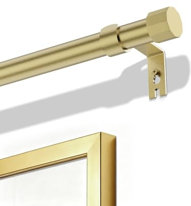 Gold Curtain Pole for Windows, 40-222cm Curtain Poles Set for Eyelet Curtains, 1'' Diameter Adjustable Length Curtain Rod, Easy Install Decorative Metal Adjustable Curtain Pole