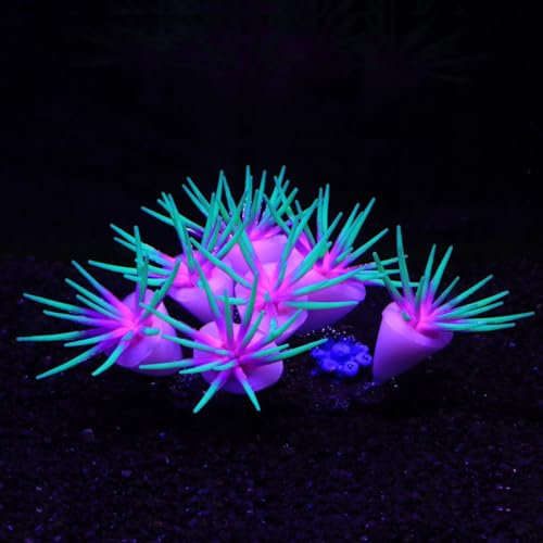 ZtohPyo Glowing Effect Fish Tank Aquarium Decorations, Artificial Silicone Plants Ornaments for Fish Tank Landscape Decor Glow in The Dark Soft Anemone for Small Aquarium Decoration (Green Anemone)