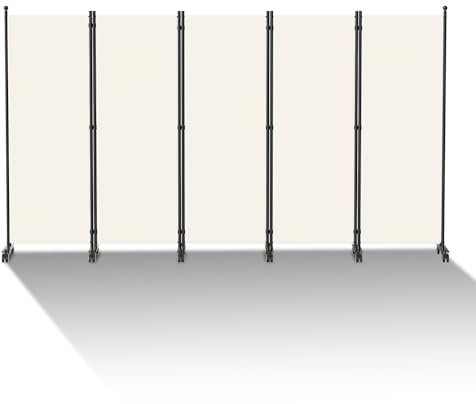Jopassy Paravent auf Rollen, 5-teilig Trennwand Faltbar 284x181x30cm,Sichtschutzwand für Balkon,Spanische Wand Sichtschutz aus Polyesterfaser,Paravent Einfache Installation(Beige)