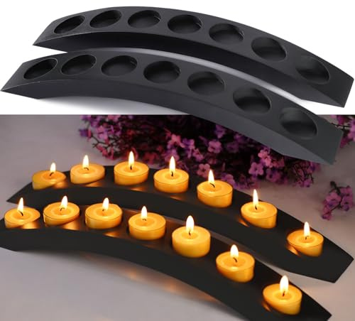 7 in 1 Arch Tea Candle Holder, Black Wooden Bridge Candle Stand, Candelabra Tealight Candle Holder for Coffee Table - 2 PCS