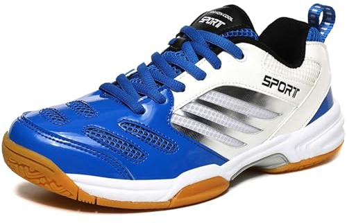 Hiuzylqx Scarpe da Tennis Badminton per Uomo e Donna, Scarpe Ginnastica Casual Pickleball, Scarpa Tennis Interno per racchettoni, Ping-Pong, Squash e pallavolo,White Blue,47 EU